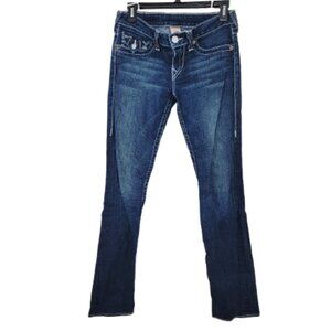 True Religion Women's Blue Denim Dark Wash Mid-Rise Straight Jeans Size 27